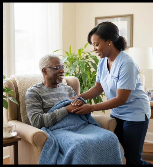 Caregiver assisting an elderly person